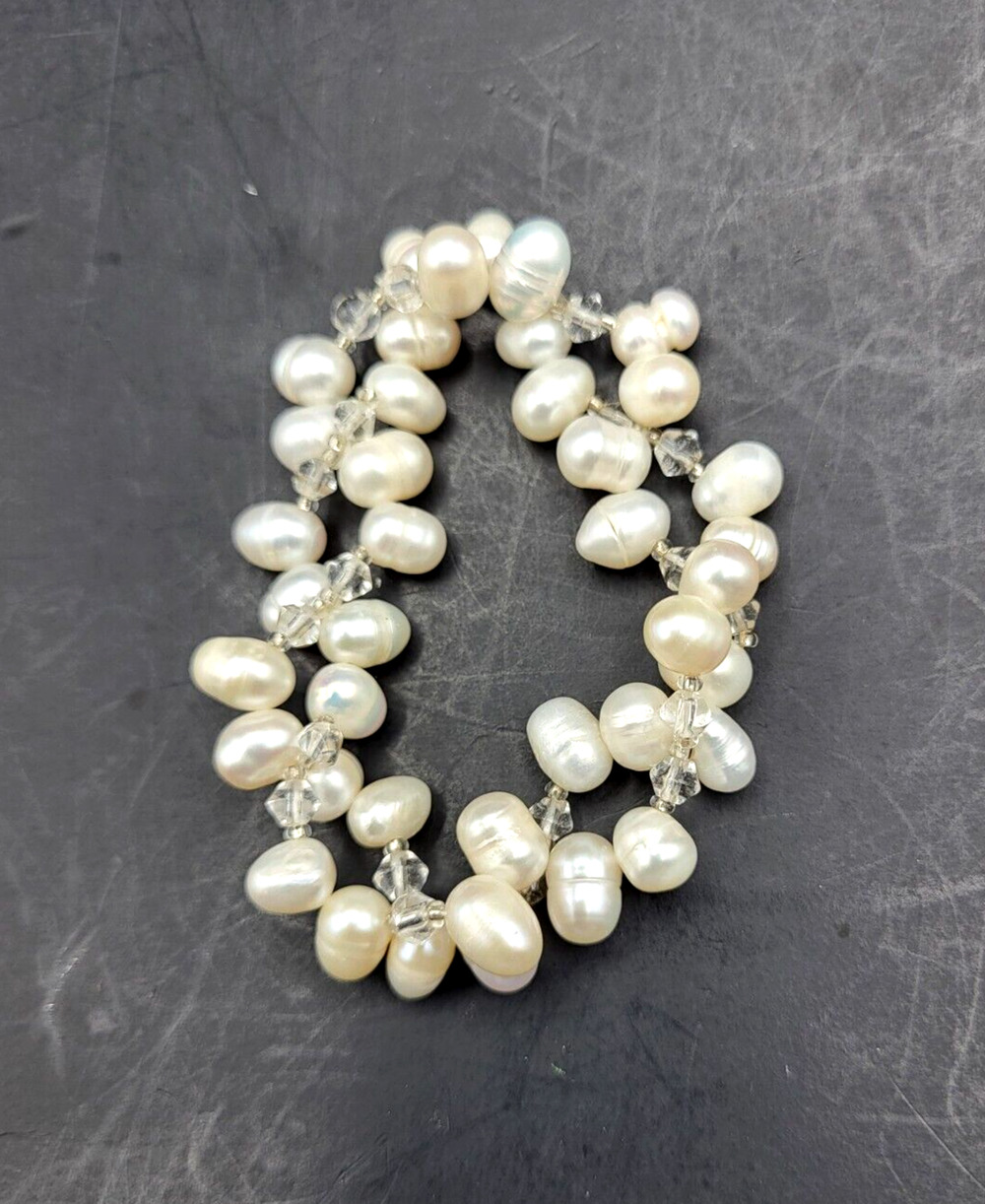 Vintage Rice Pearl Double Strand Stretch Bracelet 7.5" YK